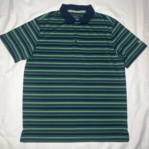 Walter Hagen Mens Blue Green Striped Golf Polo Shirt Size L Performance Stretch
